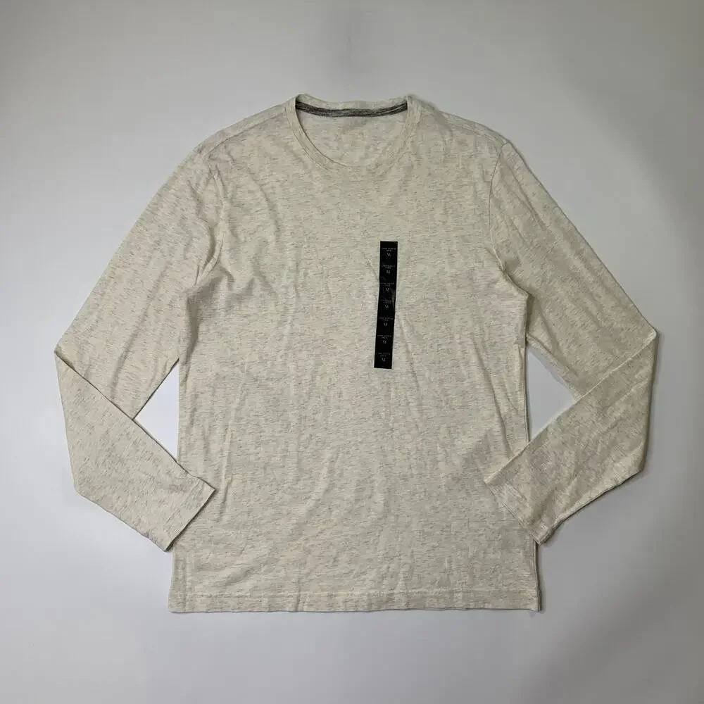 Banana Republic Shirt Mens M Medium Ivory Soft Wash Cotton Long Sleeve Crew Neck